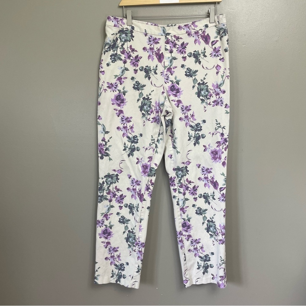 Isaac Mizrahi Live! Women’s 16 Tall Pants pull on stretch floral purple QVC